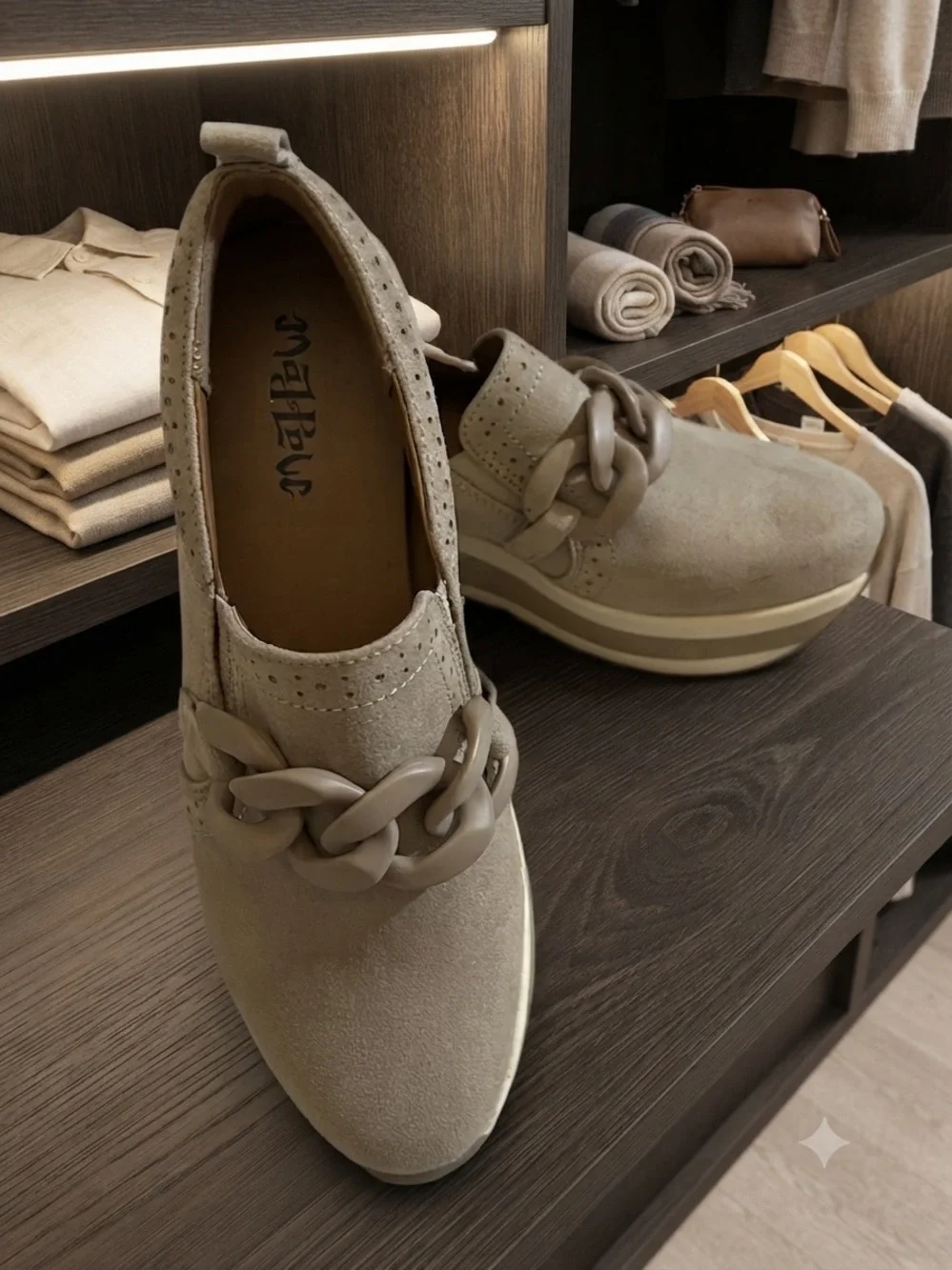 Mad Love Beige Chain-Trim Slip-On Platform Sneakers